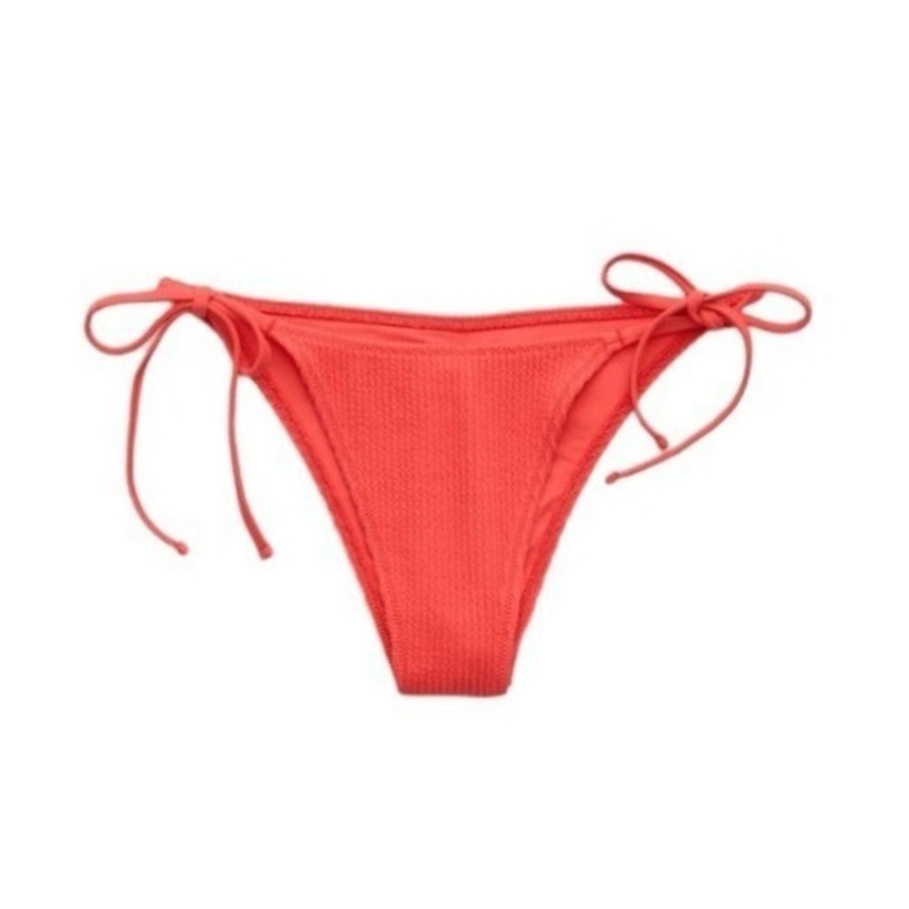 Aerie Resort Cheekiest Booty Bikini Bottom Red Crinkle Low Rise Tie Sides L